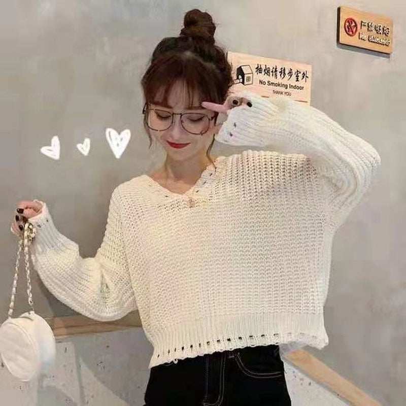 Oversized V Neck Women's Pullover