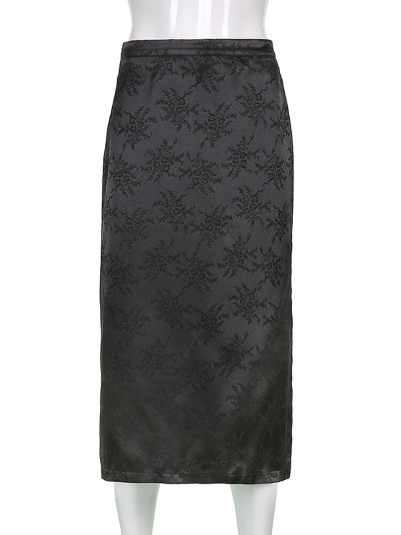  Split Black High Waist Midi Skirt 