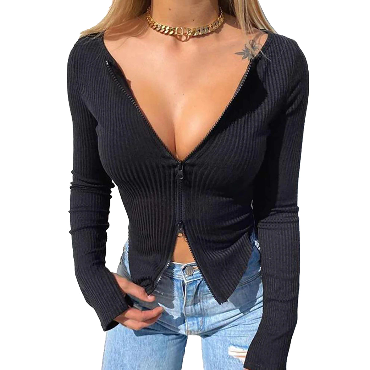 Sexy Knitted Tee for Women's Spring and Autumn