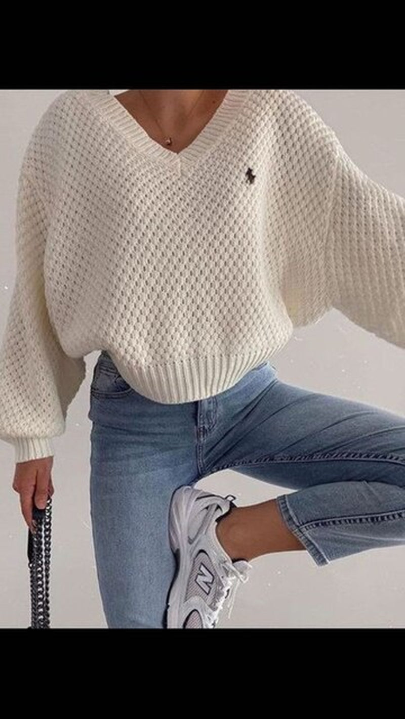 Oversized V Neck Women's Pullover